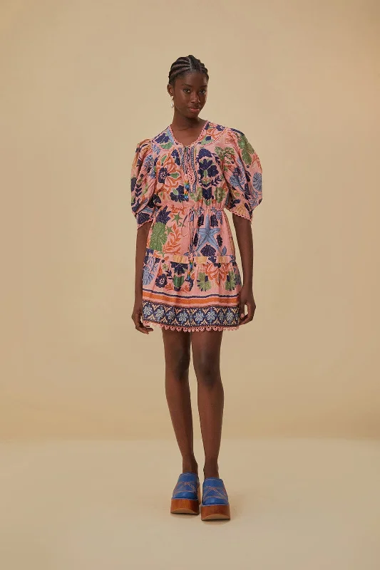 Seashell Tapestry Pink Mini Dress Elegant Mini Dress with Ruffles