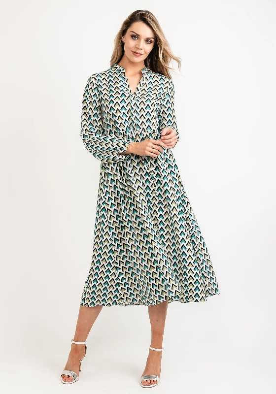 Seventy1 Arrow Print Midi Dress, Green Trendy Off-Shoulder Ruffle Midi Dress