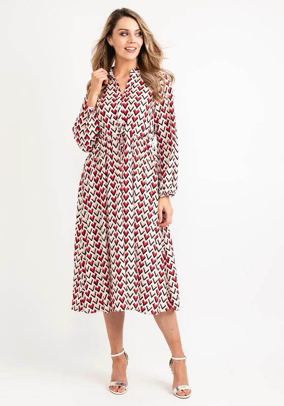 Seventy1 Arrow Print Midi Dress, Red Fashionable One-Shoulder Midi Dress