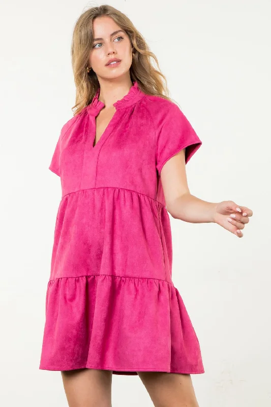 Short Sleeve MIdi Dress Pink Fashionable Sheer Sleeve Midi Dress