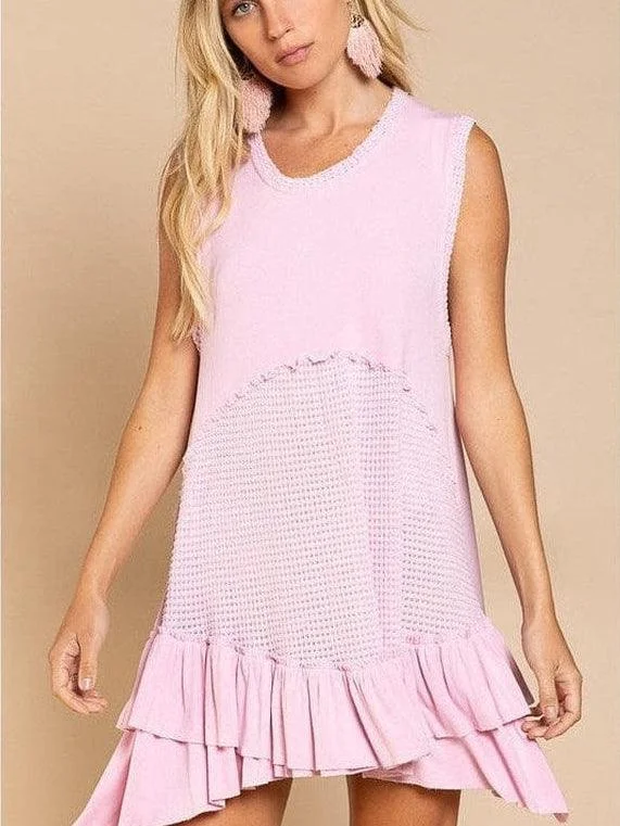 Sleeveless + Ruffled Tunic Mini Dress Trendy Button-Detail Mini Dress