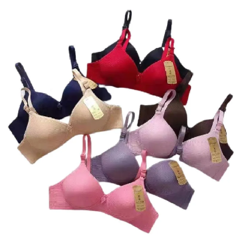 Soft Padded Push-Up Bra with Adjustable Straps Multi Lines Solid Padded Bra For Women Push-Up Bra Set