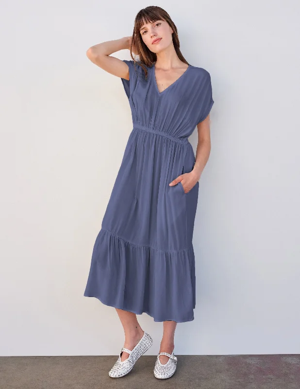 Sundry Midi Dress with Ruffle in Navy Cozy Tie-Dye Midi Dress