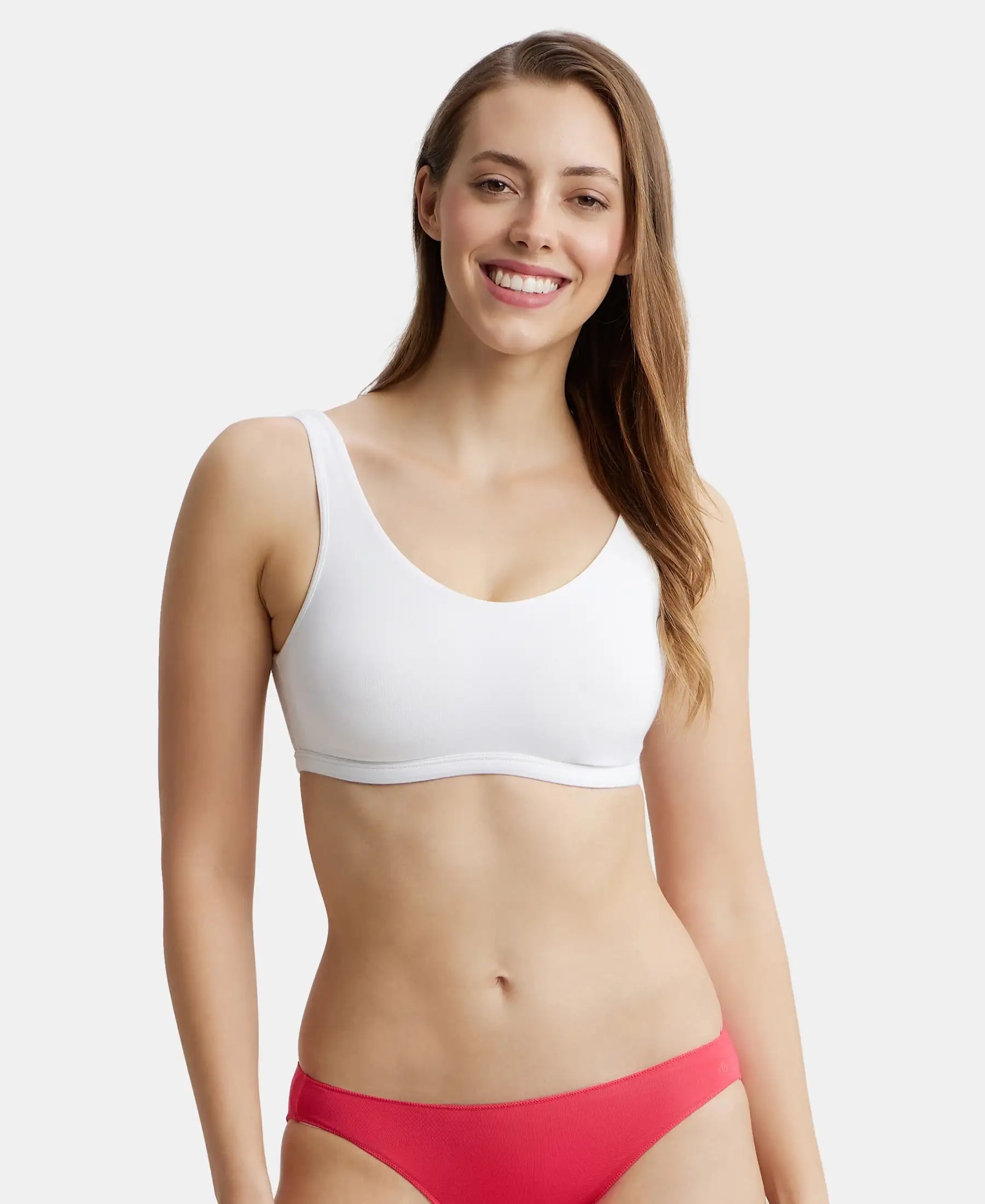Super Combed Cotton Elastane Stretch Slip On Lounge Bra With StayFresh Treatment - White Stylish Lace Bralette Super Combed Cotton Elastane Stretch Slip On Lounge Bra With StayFresh Treatment - White Stylish Lace Bralette
