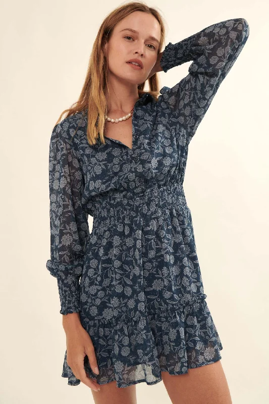 Sweet Season Floral Chiffon Mini Dress Elegant Mini Dress with Pleats