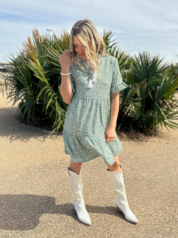 Tassel Me Cutie-Pie Tiered Mini Dress Comfortable One-Shoulder Mini Dress