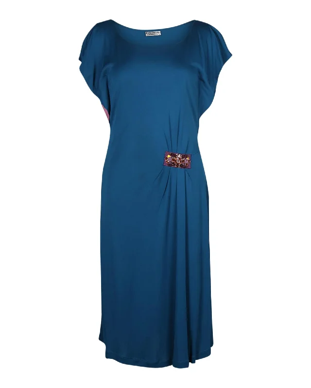 Blue Embellished Midi Dress for Special Occasions Elegant V-Neck Midi Dress