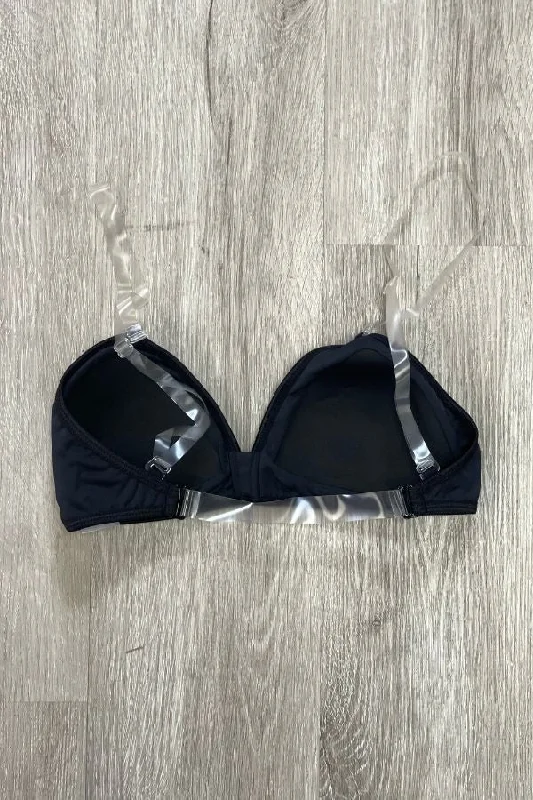 TotalSTRETCH Padded Deep-V Plunge Bra with Clear Straps - Black Sexy Mesh Bralette