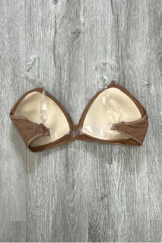 TotalSTRETCH Padded Deep-V Plunge Bra with Clear Straps - Dark Nude Chic Lace Bralette TotalSTRETCH Padded Deep-V Plunge Bra with Clear Straps - Dark Nude Chic Lace Bralette