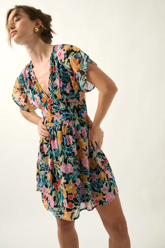 Trinidad Tides Floral Chiffon Kimono Mini Dress Cozy Knitted Mini Dress