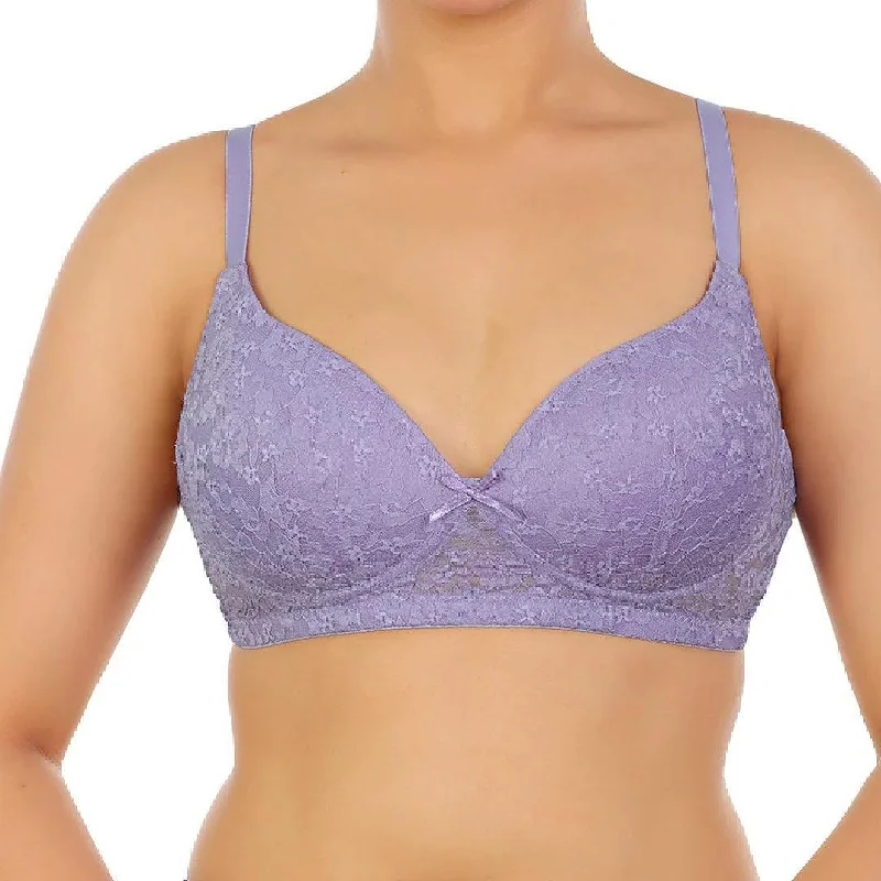 Voilet Tulip Color Light Padded Bra with Lace Wire Free Padded Push-Up Bra with Adjustable Straps Wireless Push-Up Bra