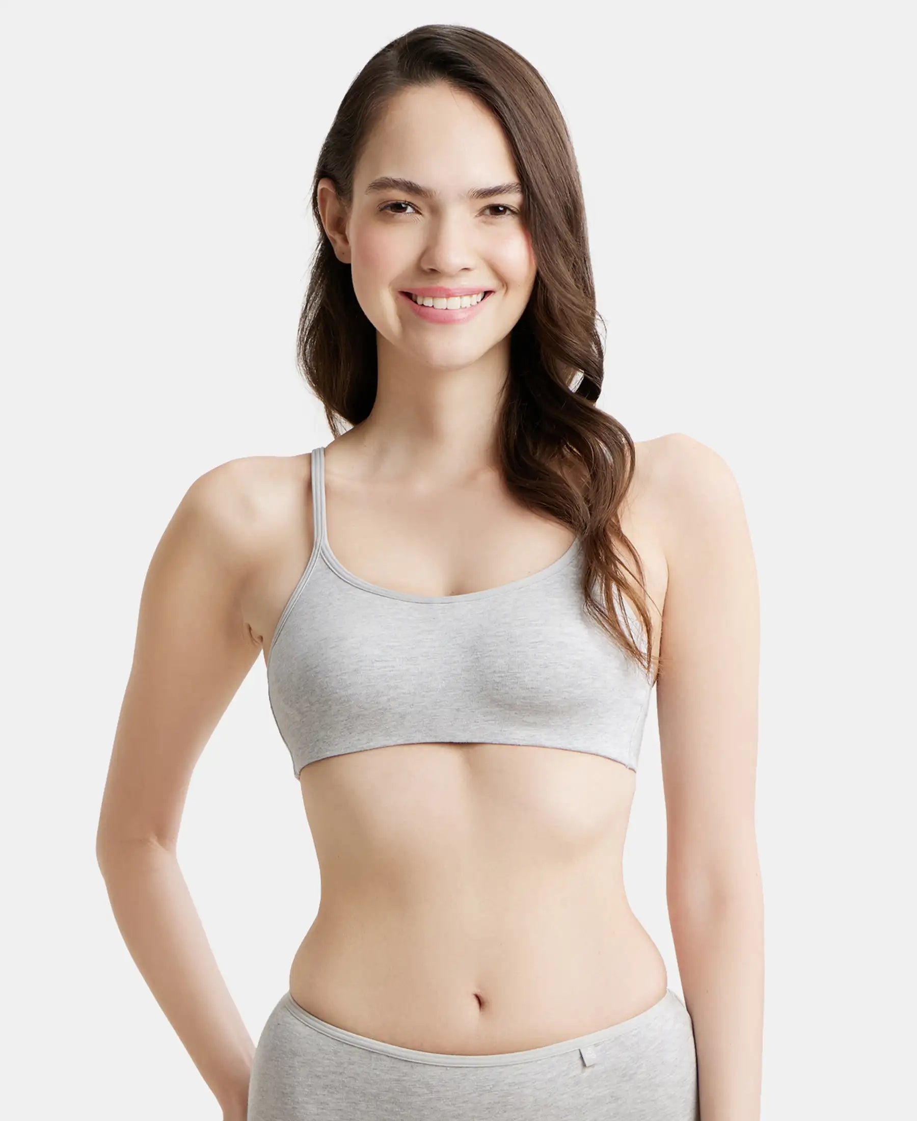 Wirefree Non Padded Super Combed Cotton Elastane Stretch Full Coverage Beginners Bra with Adjustable Straps - Steel Grey Melange Cotton Comfort Bra