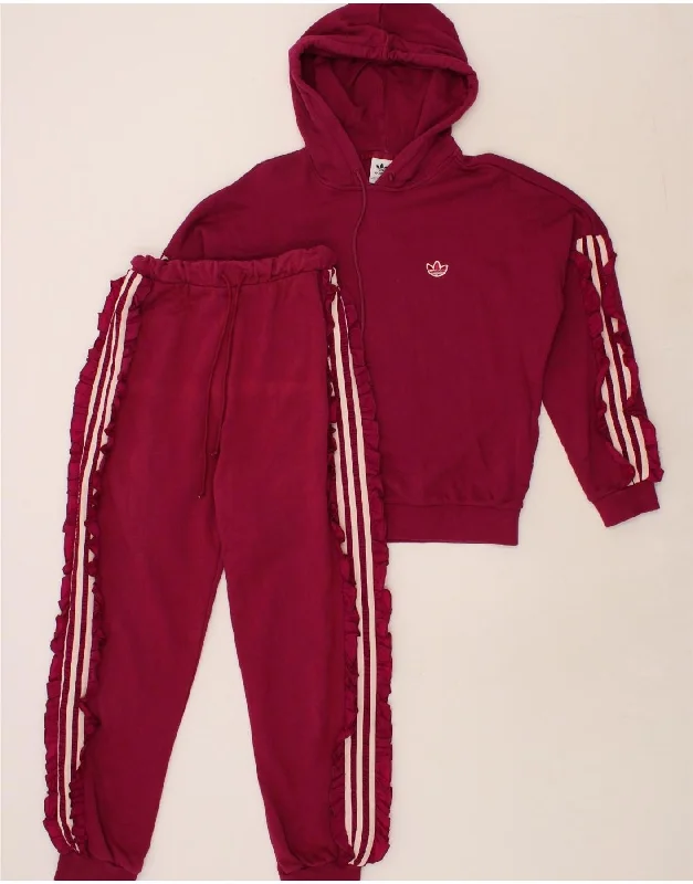 ADIDAS Womens Oversized Hooded Full Tracksuit UK 10 Small Pink Cotton Cotton Hoodie Fleece Lining Warmth