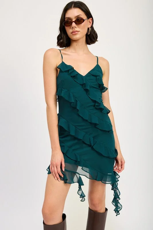 Asymmetrical Ruffle Mini Dress Stylish Spaghetti Strap Mini Dress