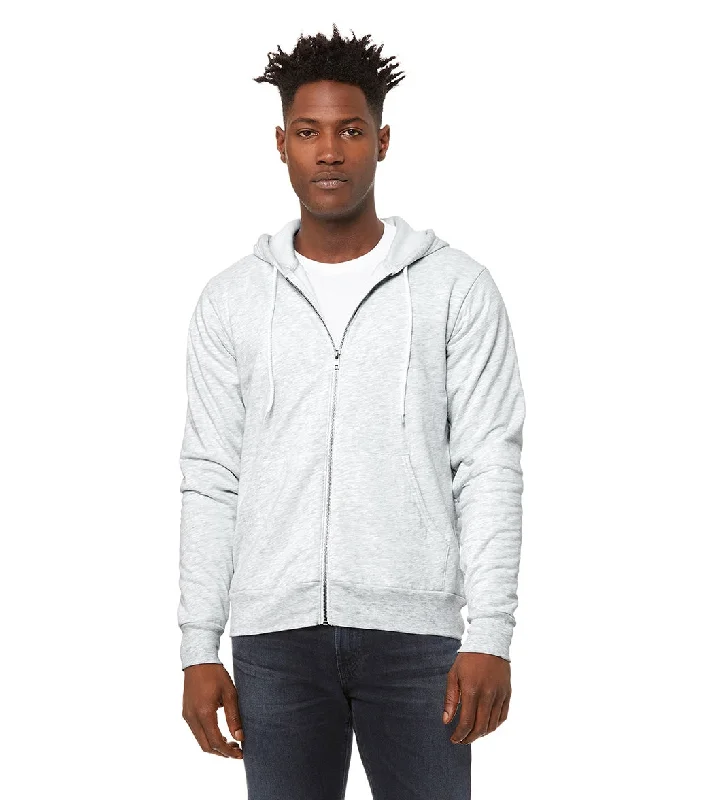 Bella + Canvas Unisex Sponge Fleece Full-Zip Hooded Sweatshirt Ash Hoodie with Cropped Fit Short Trendy