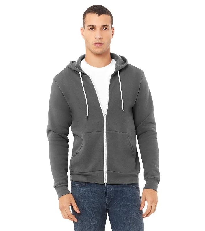 Bella + Canvas Unisex Sponge Fleece Full-Zip Hooded Sweatshirt Asphalt Hoodie with Longline Fit Extended Stylish