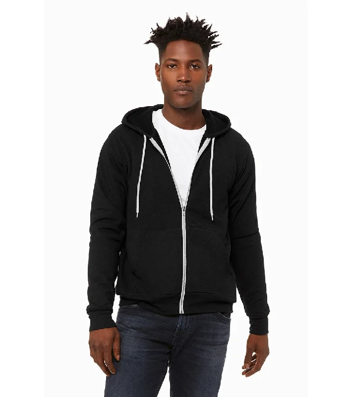 Bella + Canvas Unisex Sponge Fleece Full-Zip Hooded Sweatshirt Black Heather Hoodie with Monochrome Minimalist Simple