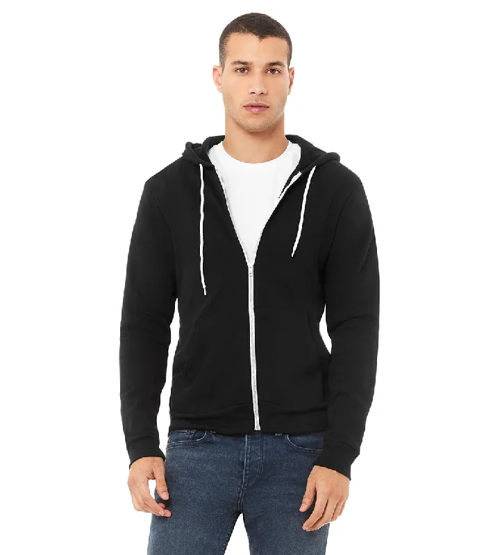 Bella + Canvas Unisex Sponge Fleece Full-Zip Hooded Sweatshirt Black Hoodie with Contrast Stitching Detailed Premium