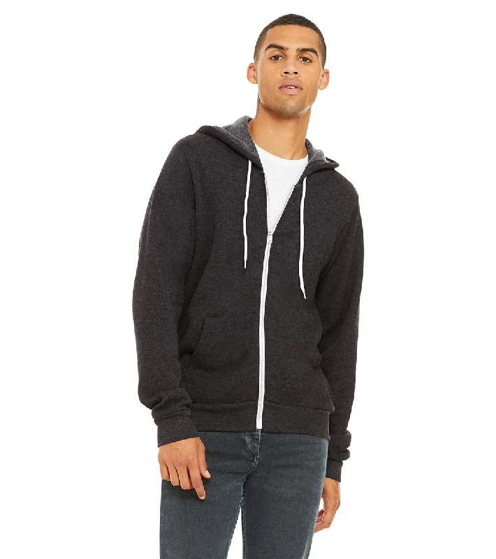 Bella + Canvas Unisex Sponge Fleece Full-Zip Hooded Sweatshirt Dark Grey Heather Hoodie with Raglan Sleeves Sporty Comfortable