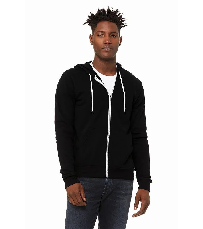 Bella + Canvas Unisex Sponge Fleece Full-Zip Hooded Sweatshirt Dtg Black Hoodie with Raw Hem Edgy Unfinished