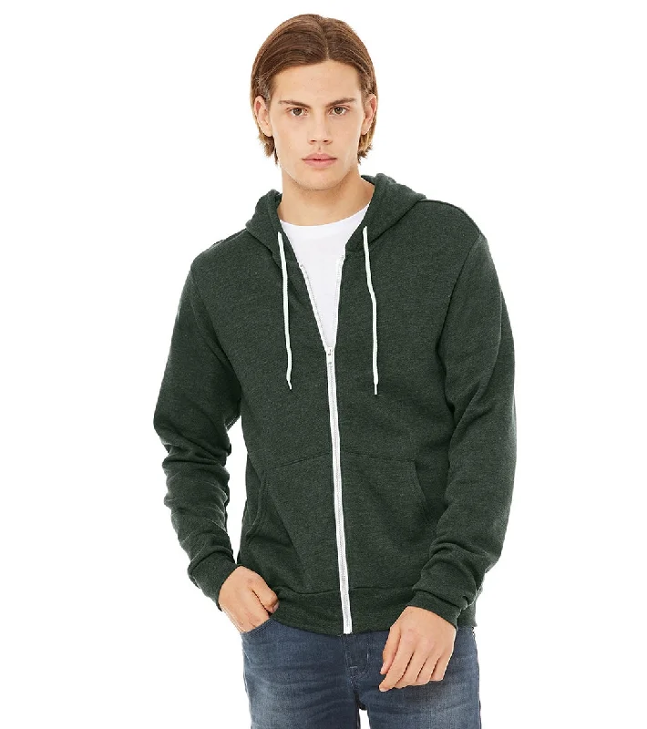 Bella + Canvas Unisex Sponge Fleece Full-Zip Hooded Sweatshirt Heather Forest Hoodie with Slim Fit Tailored Modern