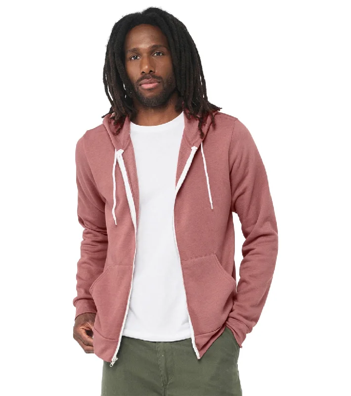 Bella + Canvas Unisex Sponge Fleece Full-Zip Hooded Sweatshirt Heather Mauve Hoodie with Frayed Bohemian Relaxed