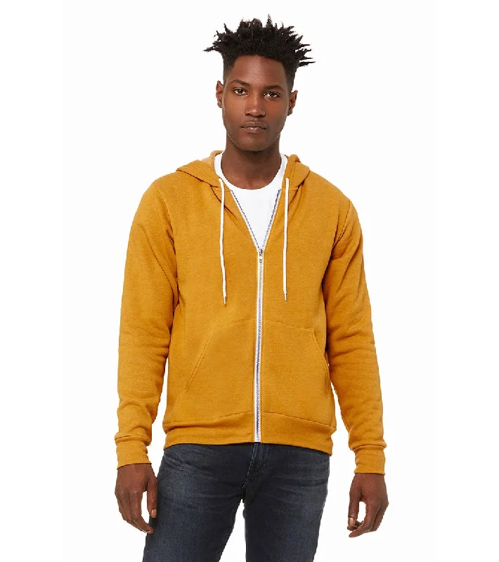 Bella + Canvas Unisex Sponge Fleece Full-Zip Hooded Sweatshirt Heather Mustard Hoodie with High Neck Warm Protective