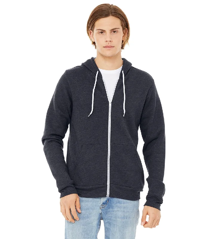 Bella + Canvas Unisex Sponge Fleece Full-Zip Hooded Sweatshirt Heather Navy Hoodie with Distressed Vintage Worn