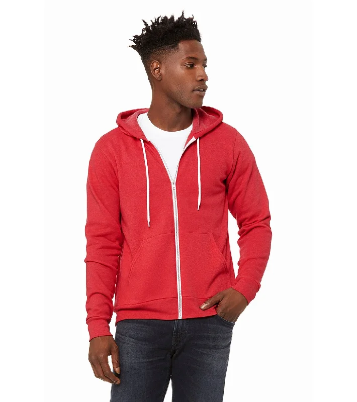 Bella + Canvas Unisex Sponge Fleece Full-Zip Hooded Sweatshirt Heather Red Hoodie with Relaxed Fit Easy Casual