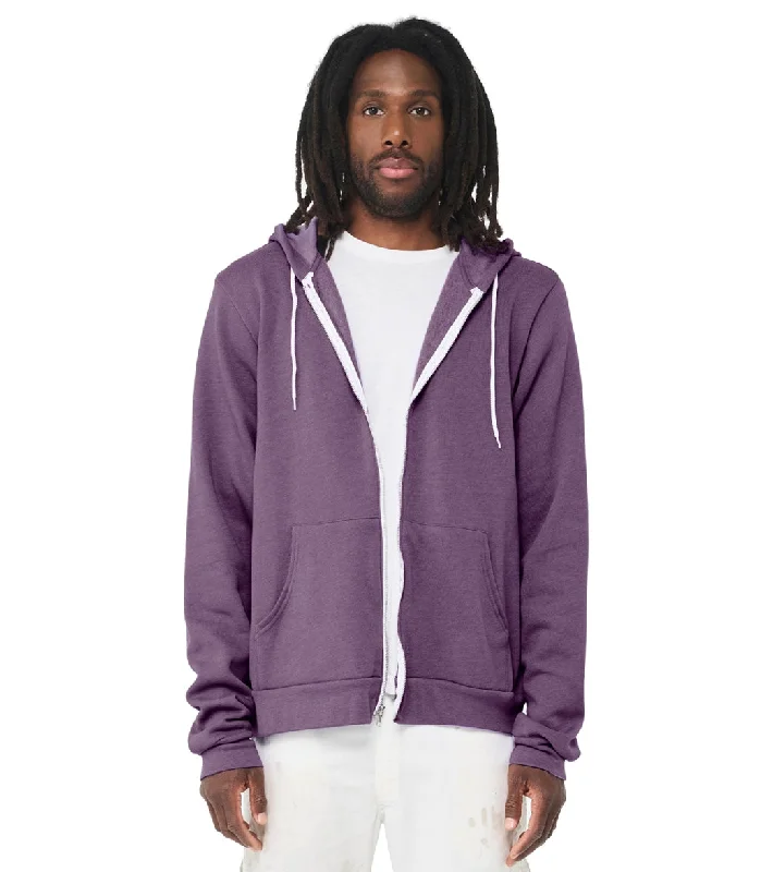 Bella + Canvas Unisex Sponge Fleece Full-Zip Hooded Sweatshirt Heather Team Purple Hoodie with Contrast Stitching Detailed Premium