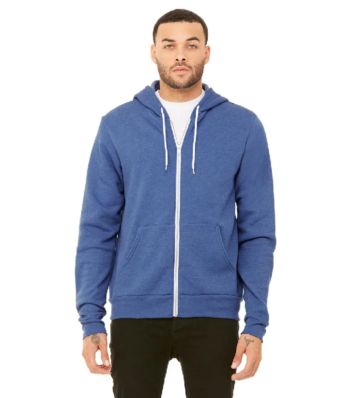 Bella + Canvas Unisex Sponge Fleece Full-Zip Hooded Sweatshirt Heather True Royal Hoodie with Frayed Bohemian Relaxed