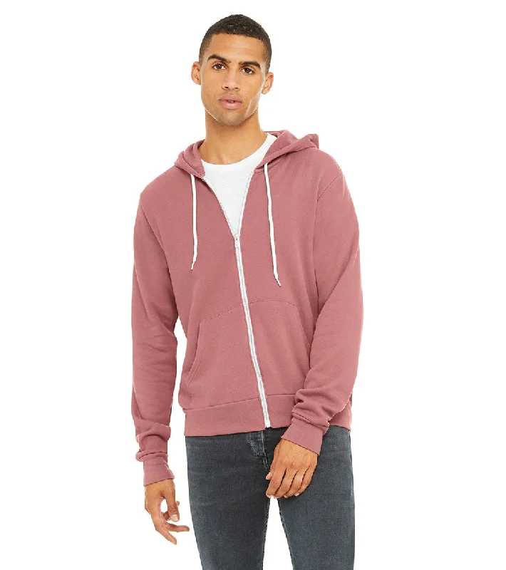 Bella + Canvas Unisex Sponge Fleece Full-Zip Hooded Sweatshirt Mauve Hoodie with Rolled Sleeves Casual Relaxed