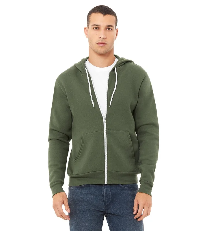 Bella + Canvas Unisex Sponge Fleece Full-Zip Hooded Sweatshirt Military Green Hoodie with Relaxed Fit Easy Casual