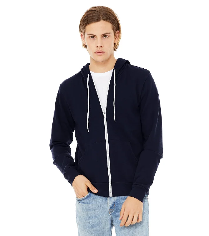Bella + Canvas Unisex Sponge Fleece Full-Zip Hooded Sweatshirt Navy Hoodie with Puffed Sleeves Voluminous Trendy