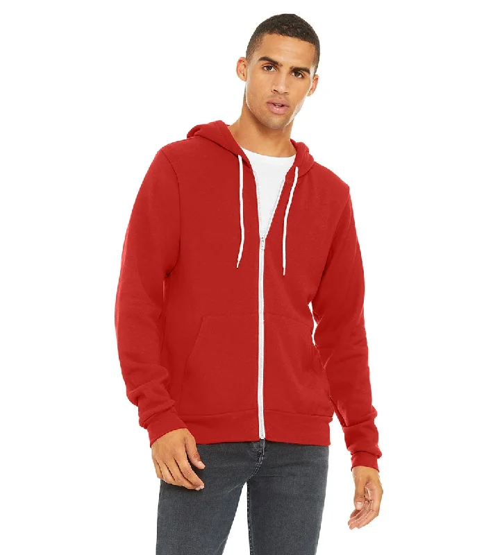 Bella + Canvas Unisex Sponge Fleece Full-Zip Hooded Sweatshirt Red Hoodie with Set-In Sleeves Structured Classic