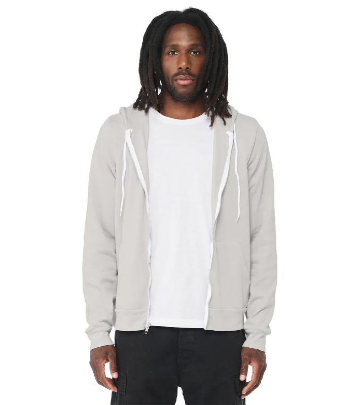 Bella + Canvas Unisex Sponge Fleece Full-Zip Hooded Sweatshirt Silver Hoodie with Rolled Sleeves Casual Relaxed