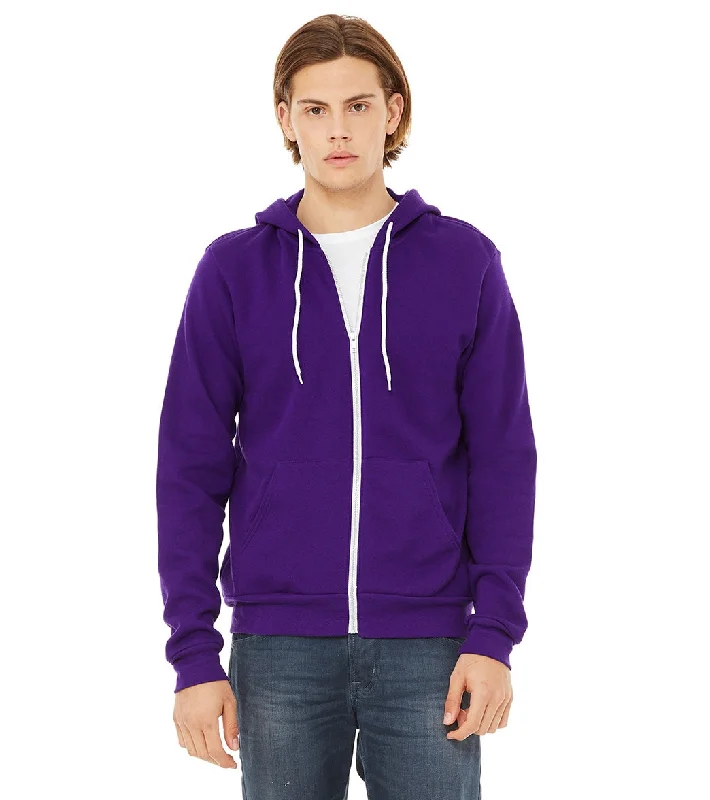 Bella + Canvas Unisex Sponge Fleece Full-Zip Hooded Sweatshirt Team Purple Hoodie with Distressed Vintage Worn