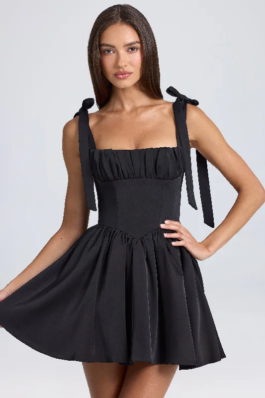 Draped Corset Mini Dress in Black Stylish Puff Sleeve Mini Dress