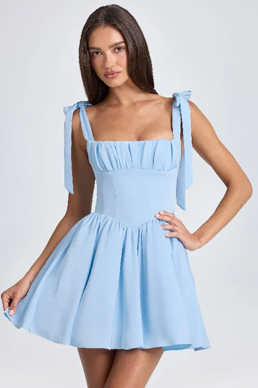 Draped Corset Mini Dress in Powder Blue Cozy Knit Mini Dress