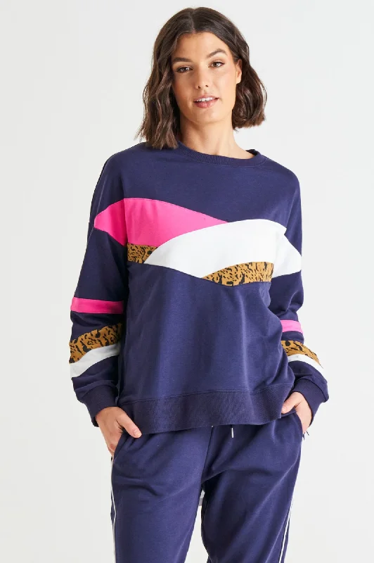 Addie Sweatshirt - Blue Splice Hoodie with Oversized Fit Loose Comfortable