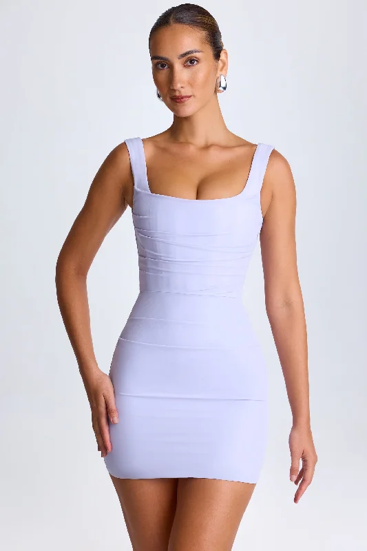 Draped Corset Mini Dress in Soft Lilac Comfortable One-Shoulder Mini Dress