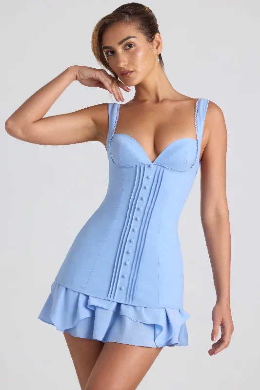 Ruffle-Trim Button-Detail Corset Mini Dress in Sky Blue Cozy T-Shirt Mini Dress