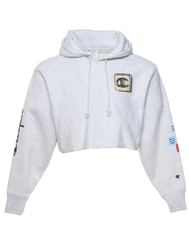 Champion Reverse Weave Cropped & Printed Hoodie - S Hoodie with Elastic Waist Stretchable Comfortable