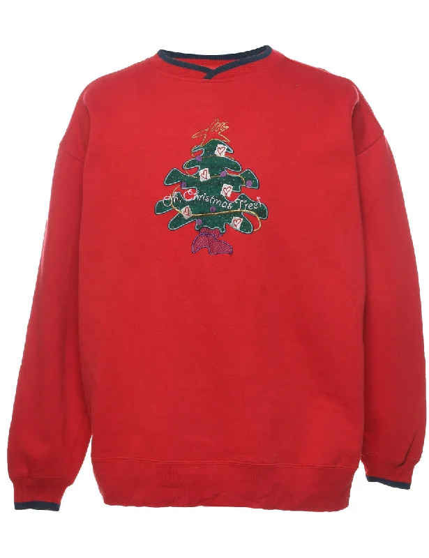 Christmas Tree Print Sweatshirt - XL Hoodie with Batwing Sleeves Loose Dramatic