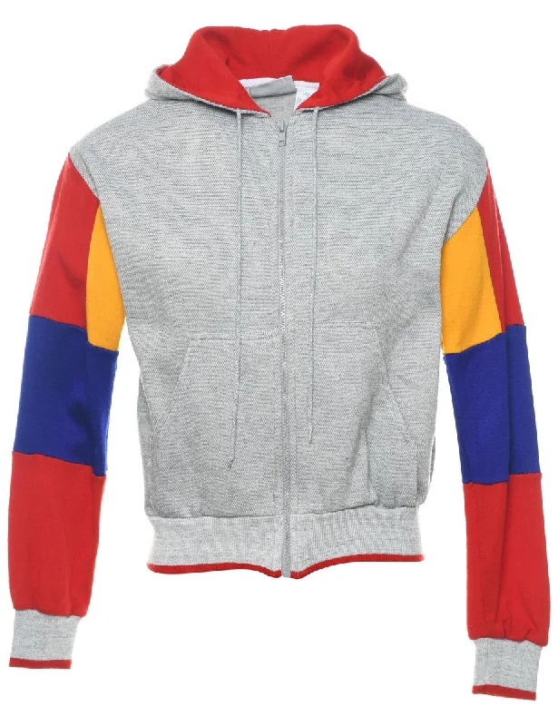 Colour Block Hooded Sweatshirt - S Hoodie with Front Slit Layering Stylish