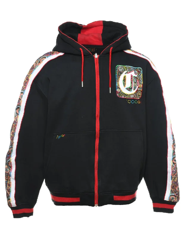 Coogi Design Black 1990s Printed Hoodie - XXL Hoodie Sweatshirt Pullover