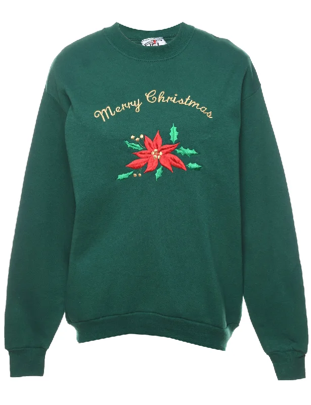 Dark Green Christmas Sweatshirt - M Hoodie with Lining Warm Insulated