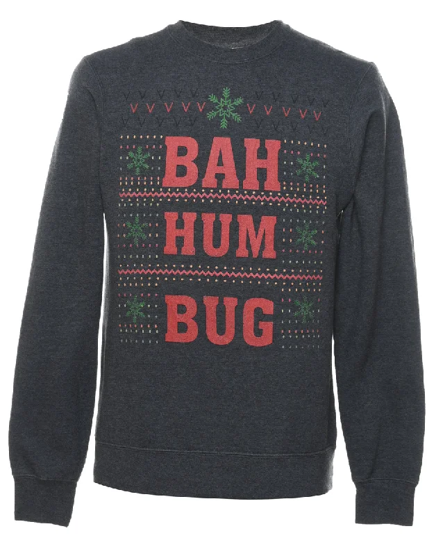 Dark Grey Christmas Sweatshirt - S Hoodie with Front Slit Layering Stylish