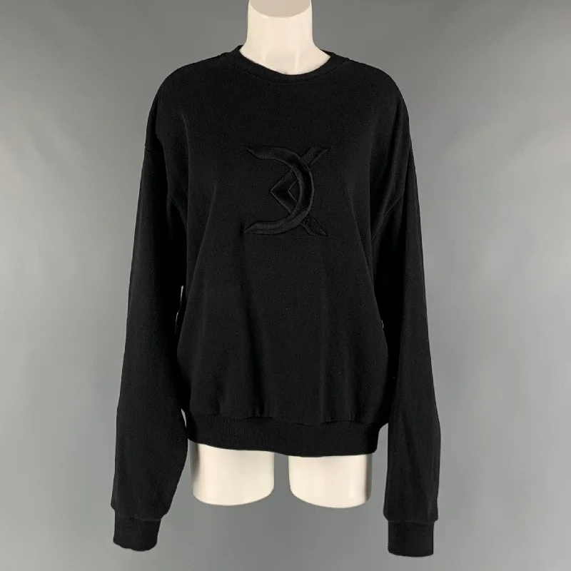 DAVID KOMA Size XS Black Cotton Embroidered Sweatshirt Pullover Hoodie with Applique Textured Unique