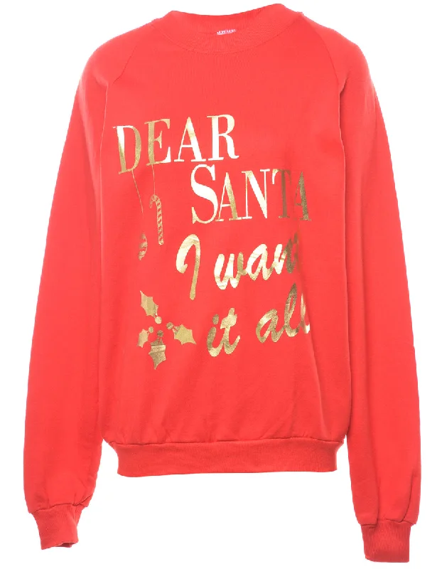 Dear Santa I Want It All Christmas Sweatshirt - L Hoodie with Elastic Cuffs Stretchable Comfortable